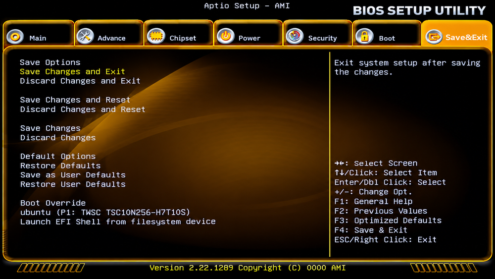 Save the BIOS settings