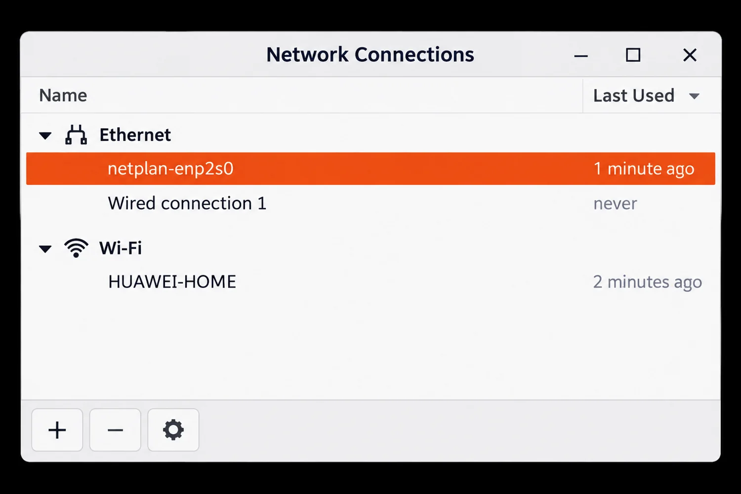 Nabídka síťových připojení – Network Connections