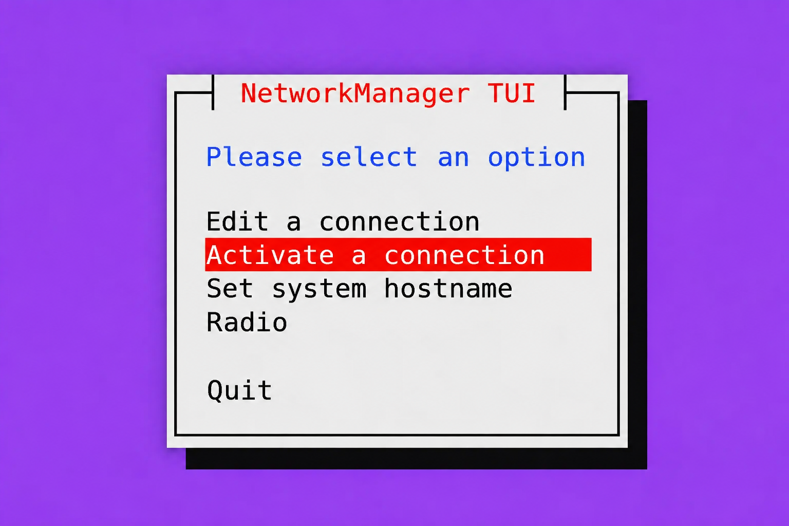 Nabídka NetworkManager TUI