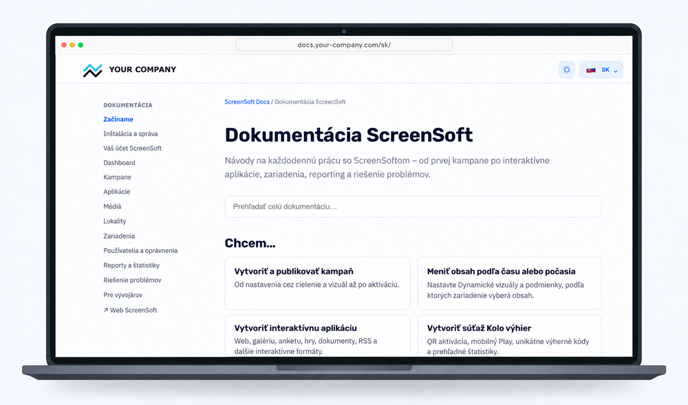 Dokumentácia White Label v slovenčine s logom partnera vľavo hore a vlastnou doménou
